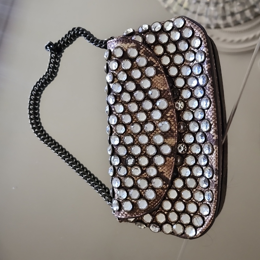 Betsy Johnson Studded Snakeskin Leather Clutch/Tote Bag with Chain